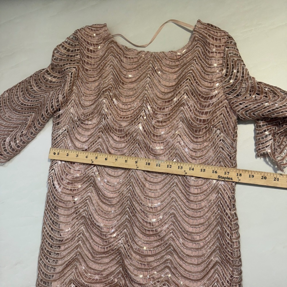 GIANNI BINl Rose Gold Sequin Wavy Lace Shift Dress‎ Size L Cocktail Party - Picture 8 of 12
